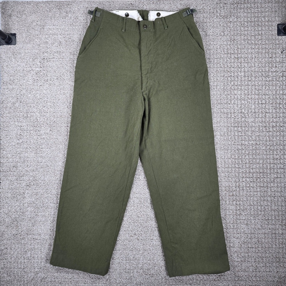 Vintage US Army M-1951 Field Wool Trousers Olive Drab Green Military Pants 32x29